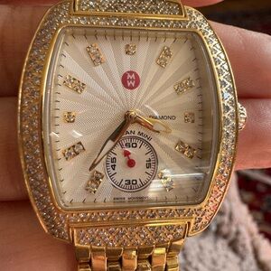 $3999 Michele Diamond Swiss Watch 0.74 CT TW Gold Stainless Steel Sapphire MW02
